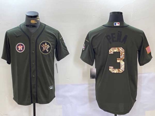 Men's MLB Houston Astros #3 Olive Camo Salute to Service Cool Base Stitched Nike Baseball Jersey