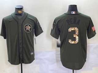 Men's MLB Houston Astros #3 Olive Camo Salute to Service Cool Base Stitched Nike Baseball Jerseys