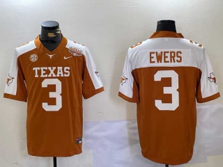 Men's NCAA Texas Longhorns #3 Quinn Ewers Orange White 100 Years Of Darrell K Royal Nike Football Jersey