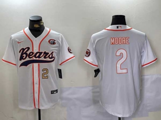 Men's NFL Chicago Bears #2 DJ Moore White Number Throwback With Patch Cool Base Stitched Nike Baseball Jersey