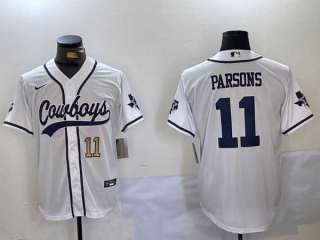 Men's NFL Dallas Cowboys #11 Micah Parsons White Number With Texas Patch Stitched Nike Baseball Jersey