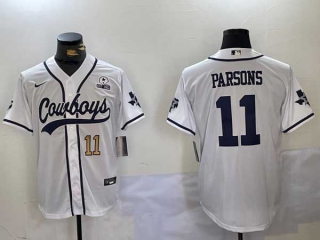 Men's NFL Dallas Cowboys #11 Micah Parsons White Number With Texas Patch Stitched Nike Baseball Jerseys