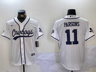 Men's NFL Dallas Cowboys #11 Micah Parsons White With Texas Patch Stitched Nike Baseball Jersey