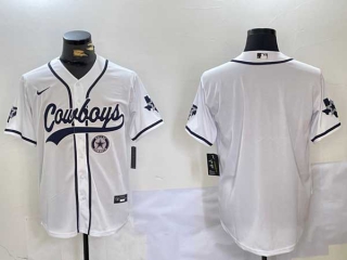 Men's NFL Dallas Cowboys Blank White With Texas Patch Stitched Nike Baseball Jersey (2)