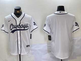 Men's NFL Dallas Cowboys Blank White With Texas Patch Stitched Nike Baseball Jersey (1)