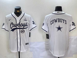 Men's NFL Dallas Cowboys Blank White With Texas Patch Stitched Nike Baseball Jersey (8)