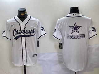 Men's NFL Dallas Cowboys Blank White With Texas Patch Stitched Nike Baseball Jersey (9)