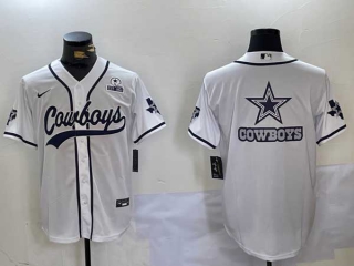 Men's NFL Dallas Cowboys Blank White With Texas Patch Stitched Nike Baseball Jersey (11)