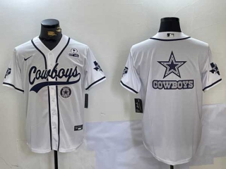 Men's NFL Dallas Cowboys Blank White With Texas Patch Stitched Nike Baseball Jersey (12)