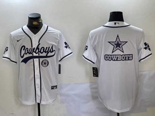 Men's NFL Dallas Cowboys Blank White With Texas Patch Stitched Nike Baseball Jersey (10)