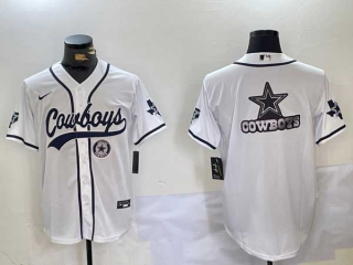 Men's NFL Dallas Cowboys Blank White With Texas Patch Stitched Nike Baseball Jersey (14)