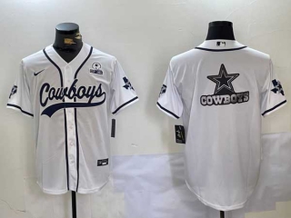 Men's NFL Dallas Cowboys Blank White With Texas Patch Stitched Nike Baseball Jersey (15)