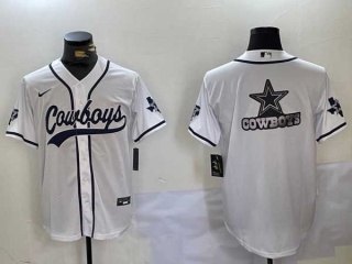 Men's NFL Dallas Cowboys Blank White With Texas Patch Stitched Nike Baseball Jersey (13)