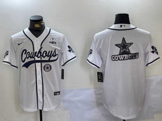 Men's NFL Dallas Cowboys Blank White With Texas Patch Stitched Nike Baseball Jersey (16)