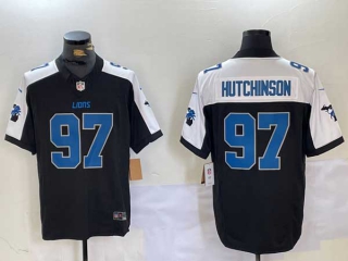 Men's NFL Detroit Lions #97 Aidan Hutchinson Black White F.U.S.E. 2024 Michigan Patch Vapor Limited Stitched Nike Football Jersey