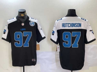 Men's NFL Detroit Lions #97 Aidan Hutchinson Black White F.U.S.E. 2024 Michigan Patch Vapor Limited Stitched Nike Football Jerseys