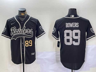 Men's NFL Las Vegas Raiders #89 Brock Bowers Black Gold Number Cool Base Stitched Nike Baseball Jersey