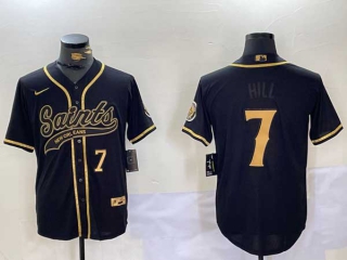 Men's NFL New Orleans Saints #7 Taysom Hill Black Number With Patch Cool Base Stitched Nike Baseball Jersey