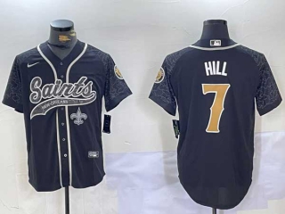 Men's NFL New Orleans Saints #7 Taysom Hill Black Reflective Logo With Patch Cool Base Stitched Nike Baseball Jersey