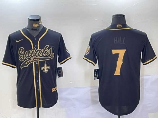 Men's NFL New Orleans Saints #7 Taysom Hill Black Logo With Patch Cool Base Stitched Nike Baseball Jersey