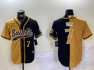 Men's NFL New Orleans Saints #7 Taysom Hill Gold Black Number Split Vapor Cool Base Stitched Nike Baseball Jersey