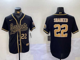 Men's NFL New Orleans Saints #22 Rashid Shaheed Black Gold Number Cool Base Stitched Nike Baseball Jersey