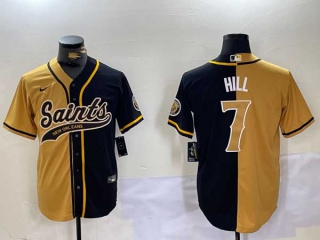 Men's NFL New Orleans Saints #7 Taysom Hill Gold Black Split Vapor Cool Base Stitched Nike Baseball Jersey