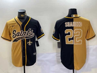 Men's NFL New Orleans Saints #22 Rashid Shaheed Gold Black Logo Split Vapor Cool Base Stitched Nike Baseball Jersey