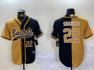 Men's NFL New Orleans Saints #22 Rashid Shaheed Gold Black Number Split Vapor Cool Base Stitched Nike Baseball Jersey