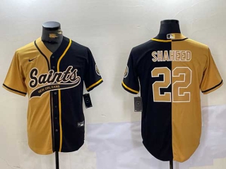 Men's NFL New Orleans Saints #22 Rashid Shaheed Gold Black Split Vapor Cool Base Stitched Nike Baseball Jersey