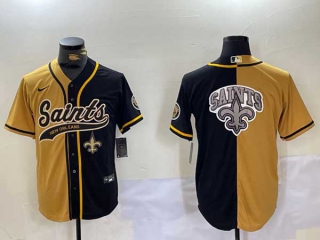 Men's NFL New Orleans Saints Blank Gold Black Split Vapor Cool Base Stitched Nike Baseball Jersey (2)