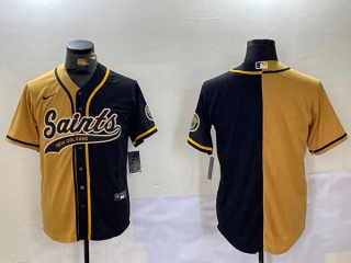 Men's NFL New Orleans Saints Blank Gold Black Split Vapor Cool Base Stitched Nike Baseball Jersey (1)