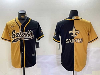 Men's NFL New Orleans Saints Blank Gold Black Split Vapor Cool Base Stitched Nike Baseball Jersey (4)