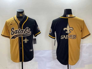 Men's NFL New Orleans Saints Blank Gold Black Split Vapor Cool Base Stitched Nike Baseball Jersey (5)