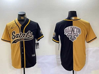 Men's NFL New Orleans Saints Blank Gold Black Split Vapor Cool Base Stitched Nike Baseball Jersey (6)