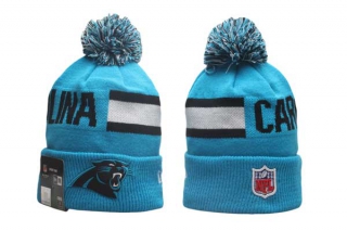 Wholesale NFL Carolina Panthers New Era Blue 2024 Sideline Tech Knit Beanies Hat With Pom 5015