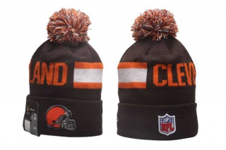 Wholesale NFL Cleveland Browns New Era Brown 2024 Sideline Tech Knit Beanies Hat With Pom 5014