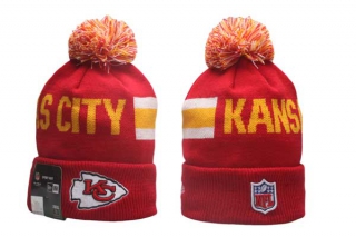 Wholesale NFL Kansas City Chiefs New Era Red 2024 Sideline Tech Knit Beanies Hat With Pom 5033