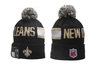 Wholesale NFL New Orleans Saints New Era Black 2024 Sideline Tech Knit Beanies Hat With Pom 5017