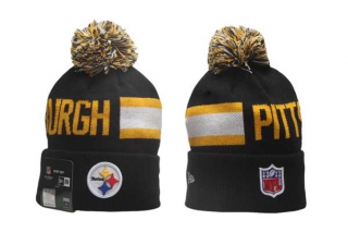 Wholesale NFL Pittsburgh Steelers New Era Black 2024 Sideline Tech Knit Beanies Hat With Pom 5027