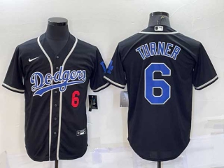 Men's MLB Los Angeles Dodgers #6 Trea Turner Black Red Number Stitched Cool Base Nike Baseball Jersey