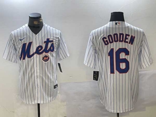 Men's MLB New York Mets #16 Dwight Gooden White Logo Pinstripe Stitched Cool Base Nike Baseball Jersey