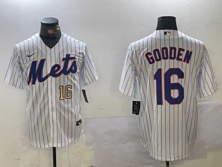 Men's MLB New York Mets #16 Dwight Gooden White Number Pinstripe Stitched Cool Base Nike Baseball Jersey