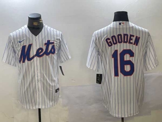 Men's MLB New York Mets #16 Dwight Gooden White Pinstripe Stitched Cool Base Nike Baseball Jersey