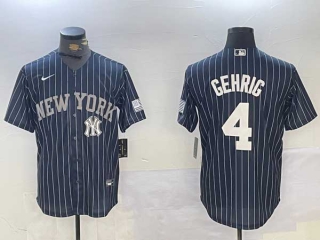 Men's MLB New York Yankees #4 Lou Gehrig Navy Logo Pinstripe Stitched Cool Base Nike Baseball Jerseys