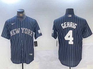 Men's MLB New York Yankees #4 Lou Gehrig Navy Pinstripe Stitched Cool Base Nike Baseball Jersey