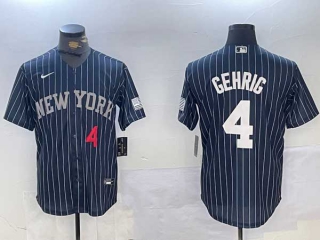 Men's MLB New York Yankees #4 Lou Gehrig Navy Red Number Pinstripe Stitched Cool Base Nike Baseball Jersey