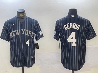 Men's MLB New York Yankees #4 Lou Gehrig Navy White Number Pinstripe Stitched Cool Base Nike Baseball Jersey