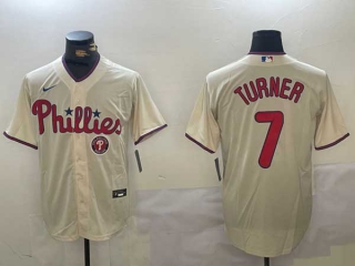 Men's MLB Philadelphia Phillies #7 Trea Turner Cream Logo Stitched Cool Base Nike Baseball Jersey