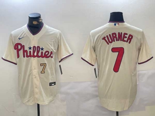 Men's MLB Philadelphia Phillies #7 Trea Turner Cream Number Stitched Cool Base Nike Baseball Jersey